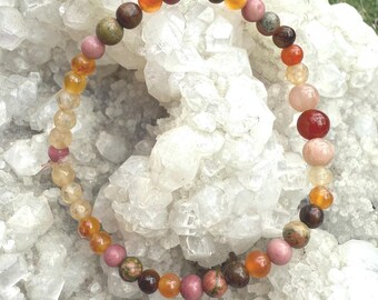 Pulseira de Cristais do Chakra Sacral: Cornalina, Pedra do Sol e Olho de Tigre