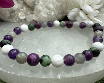 Crown Chakra Crystal Bracelet: Labradorite, Amethyst, & Ruby Zoisite