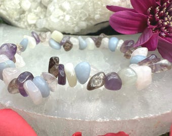 Loss Grief Crystal Healing Bracelet: Rose Quartz, Angelite, Moonstone