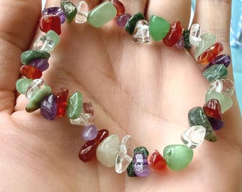 Pulseira da Imunidade | Pulseira de Cristais Curativos para Vitalidade e Equilíbrio | Aventurina Verde, Cornalina, Ametista, Ágata Musgosa | Presente de Bem-Estar