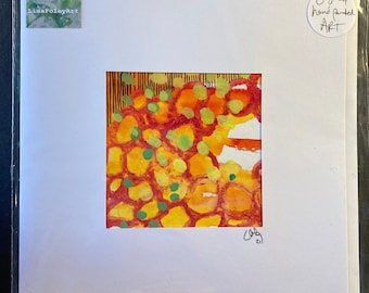 Original painting - Original organic abstract .  Painting 10x10cm.  Card mount 20x20cm.  Gift, unique, watercolour media.