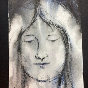 Dessin original. Croquis de carte postale - Luna - portrait. Crayons aquarelle. Carte postale papier aquarelle 10,5x14,7cm.