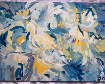 Original abstract oil painting flowers hydrangeas Abstract art - Flora 2 - 50x70cm loosely based on climbing hydrangea.