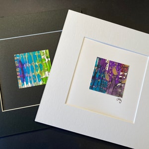 Mini pinturas originales. Conjunto 1. Pintura abstracta - elija entre - montada en blanco o negro 5x5inch tarjeta en blanco o montaje de 8x8inch . Arte. Regalo.