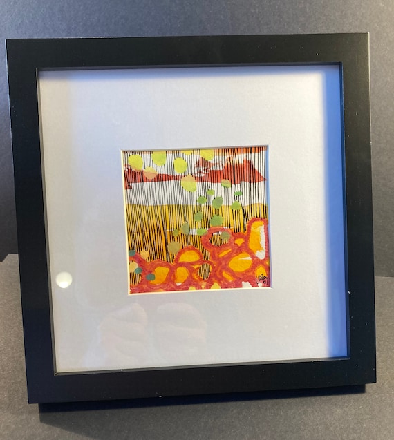 Original painting - Original organic abstract painting, framed. Art.  Gift.  Special.  Watercolour media. 20x20cm frame.