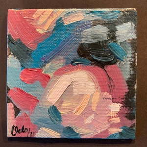 Original painting - Mini abstract oil painting - woodland 1 - 10x10 cm on canvas board