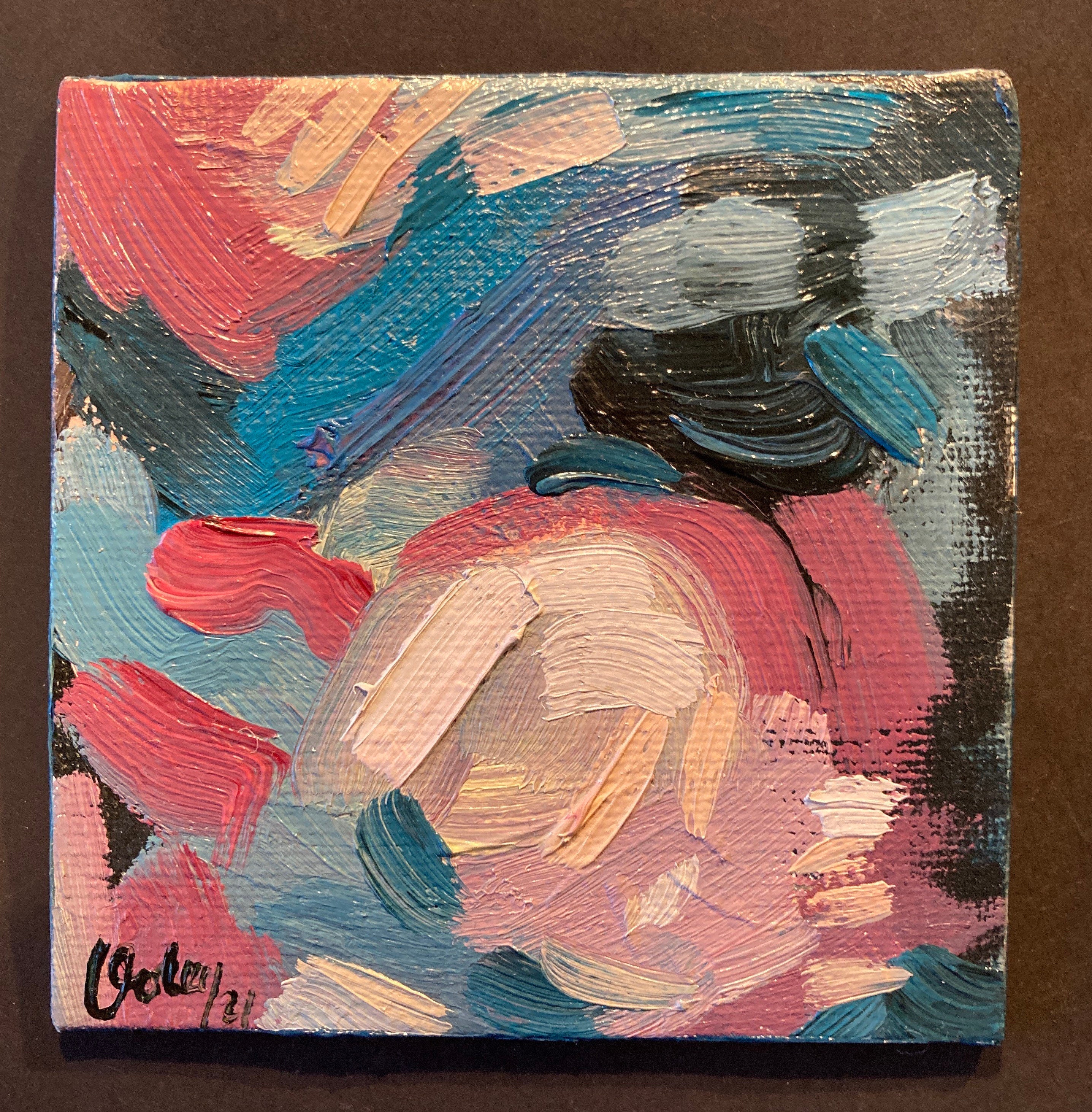 Original painting - Mini abstract oil painting - woodland 1 - 10x10 cm on canvas board