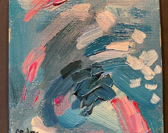 Original painting - Mini abstract oil painting - woodland 2 - 10x10 cm on canvas board
