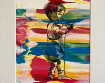 Original painting - Unforgotten series - Curious Boy - Original acrylic and pencil painting from a vintage photo.  Figure, portrait, child