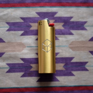 Cube - Hand Engraved Metal Lighter case for Large BIC Lighter