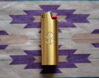 Cube - Hand Engraved Metal Lighter case for Large BIC Lighter