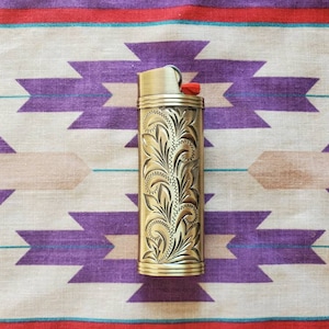 Embossed Baroque Design Brass Gold, Metal Lighter Case, metal lighter Sleeve for Regular size BIC Lighter