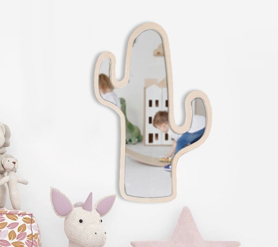 Cactus Nursery Mirror: Nordic Wooden Baby Safe Mirror