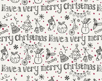 Printed Gift Wrap Pack 1 Roll - 2M - Bio Glitter Very Merry Christmas Red on White