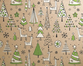 Printed Kraft Paper Gift Wrap Pack 1 Roll - 3M - Doodles Christmas Green Trees
