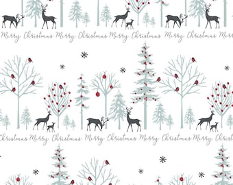 Printed Gift Wrap Pack 1 Roll - 2M - Bio Glitter Festive Reindeer Scene on White