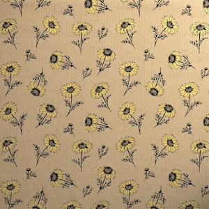 Printed Kraft Paper Gift Wrap Pack 1 Roll - 2M - Botanical Daisy Yellow