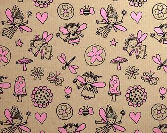 Printed Kraft Paper Gift Wrap Pack 1 Roll - 3M - Doodles Fairy Pink