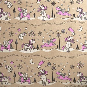 Printed Kraft Paper Gift Wrap Pack 1 Roll - 3M - Doodles Christmas Pink Unicorn