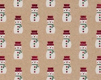 Glitter Kraft Paper Gift Wrap Roll - 2M - Lapland Mini Snowman