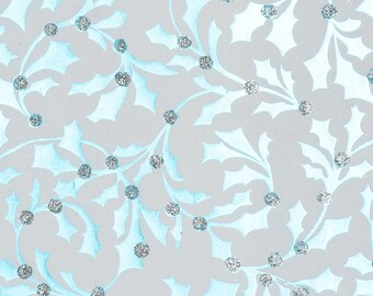 Glitter Rollwrap Paper Gift Wrap Roll - 2M - Finlandia Holly Silver/Ice Blue