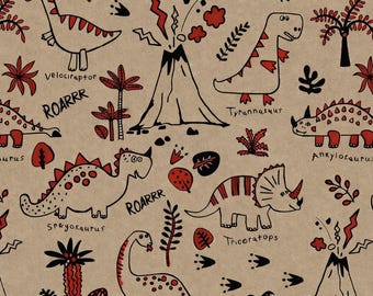 Printed Kraft Paper Gift Wrap Pack 1 Roll - 3M - Doodles Dinosaur