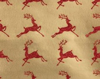 Glitter Rollwrap Paper Gift Wrap Roll - 2M - Red Brocade Reindeer on Gold