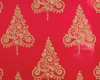 Glitter Rollwrap Paper Gift Wrap Roll - 2M - Ornate Brocade Gold Tree on Red