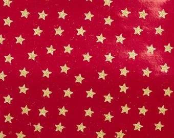 Glitter Rollwrap Paper Gift Wrap Roll - 2M - Ornate Brocade Gold Star on Red