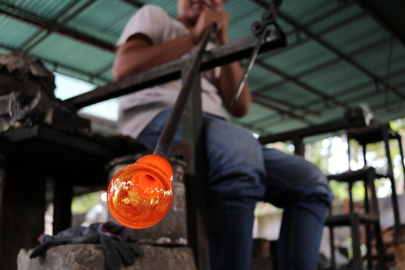 Molten Glass Vessel on Gamal Wood Base image 6