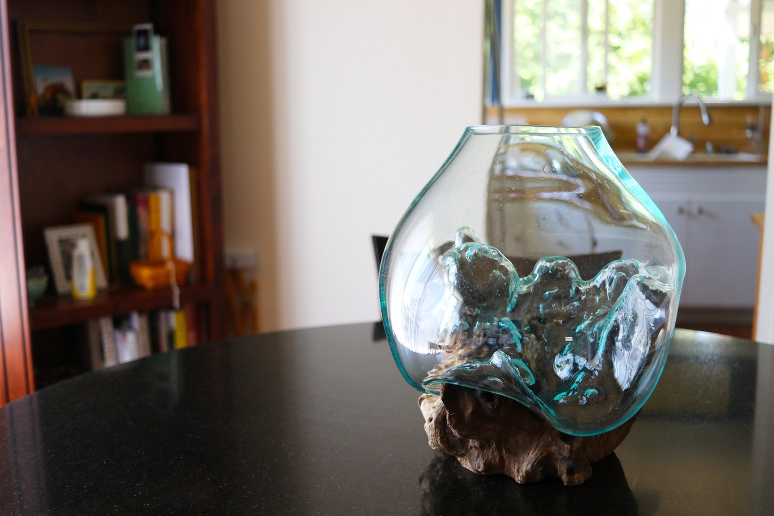 Extra Large Molten Glass Bowls on Gamal Wood Base Etsy