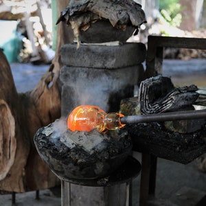 Molten Glass Vessel on Gamal Wood Base image 7