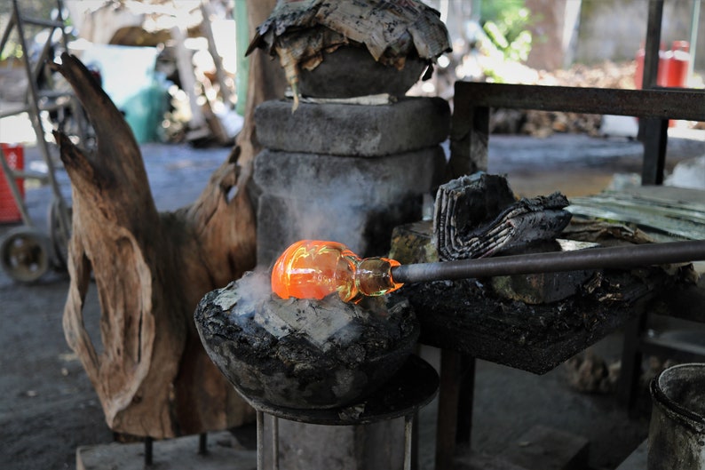 Molten Glass Vessel on Gamal Wood Base image 7