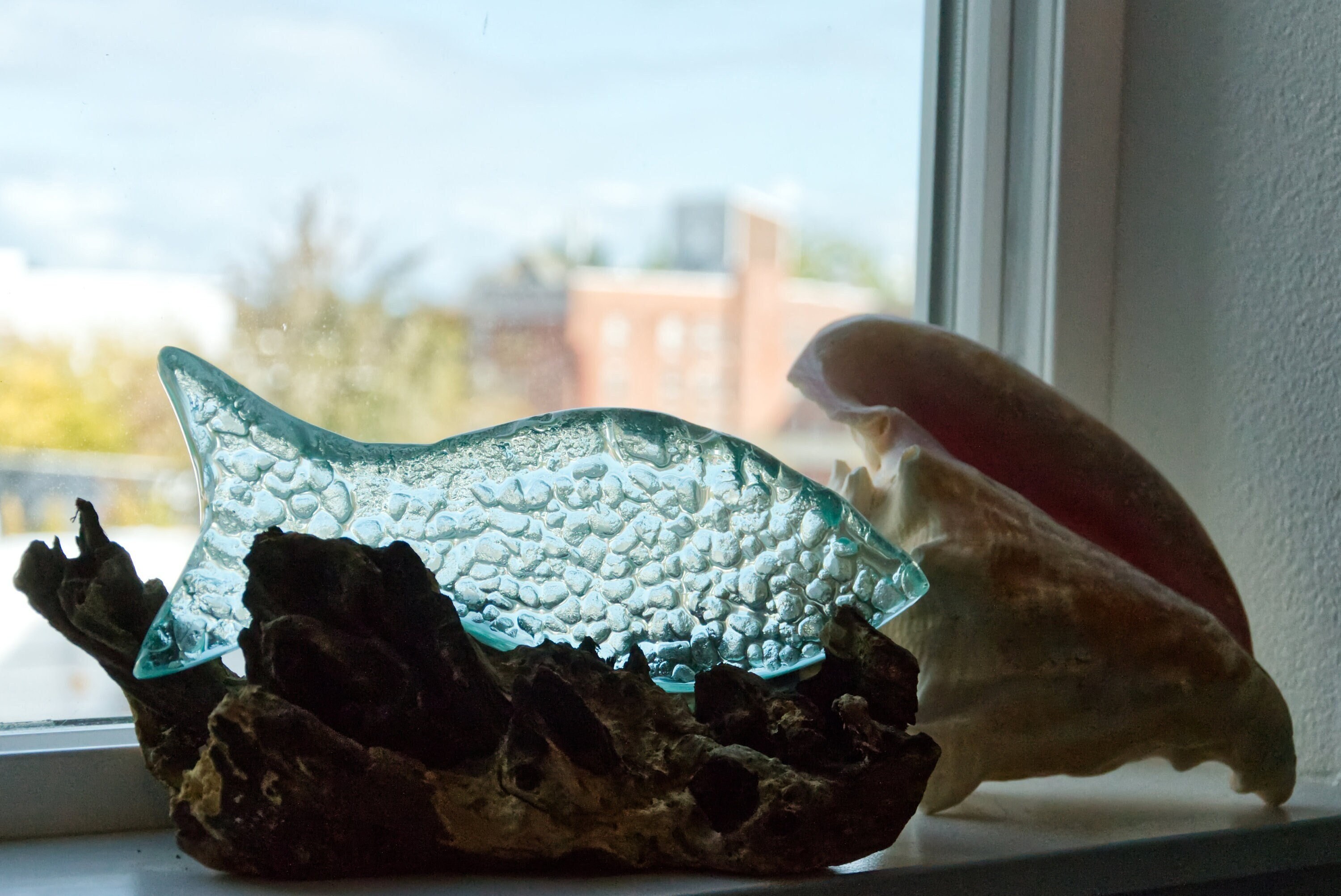 Decorative Glass Fish on Gamal Wood Etsy