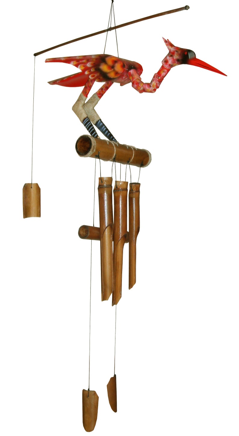 Bobbing Head Bird Bamboo Wind Chime Scarlet Cohasset Gifts Etsy