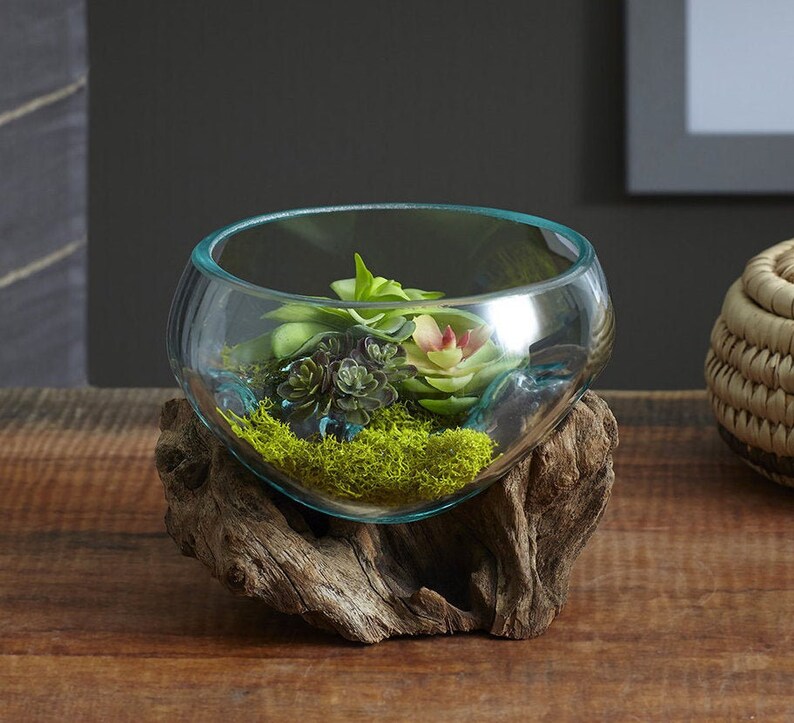 Open Molten Glass & Ecofriendly Teak Wood Base Hand Blown Etsy