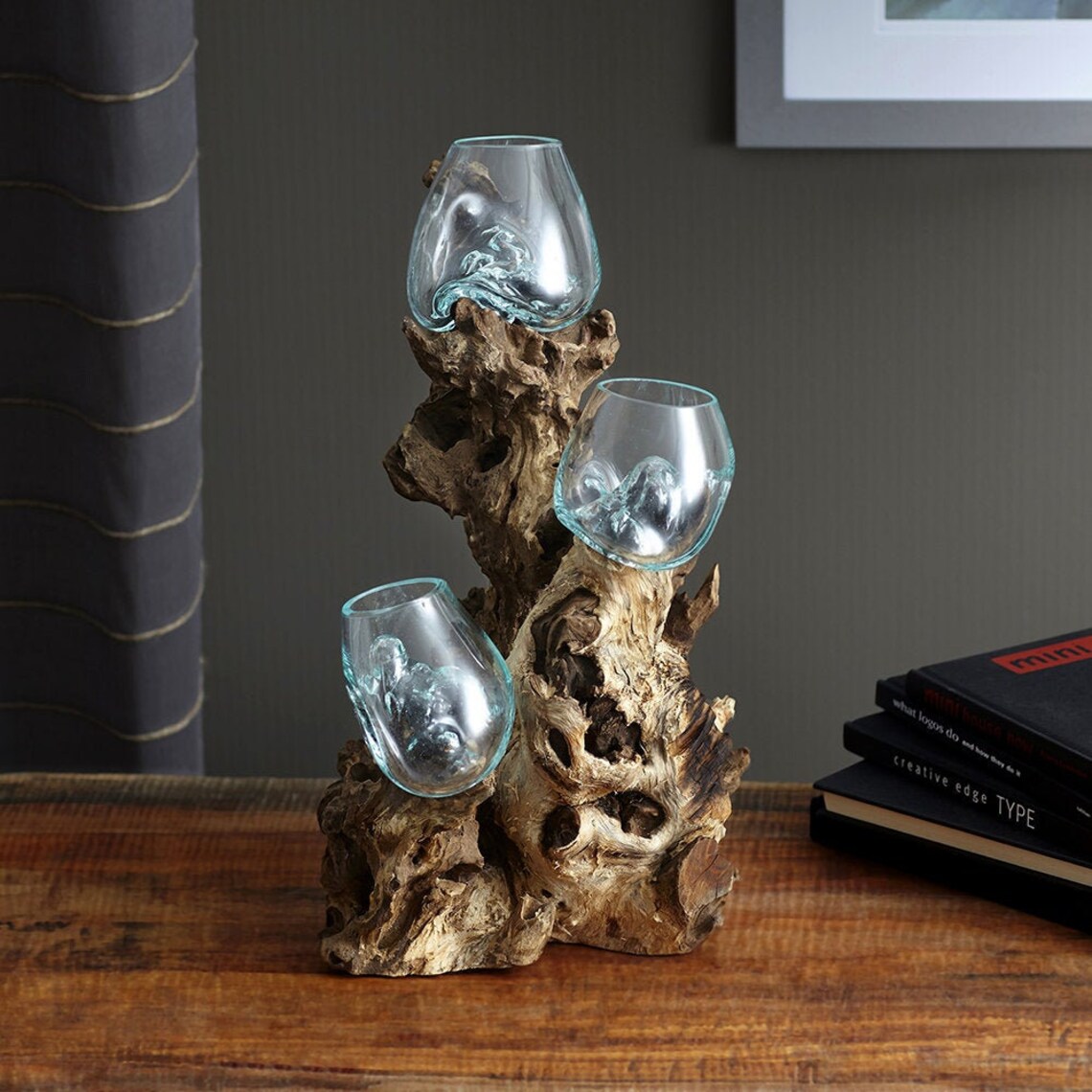 Triple Molten Glass & Ecofriendly Teak Wood Hand Blown Etsy