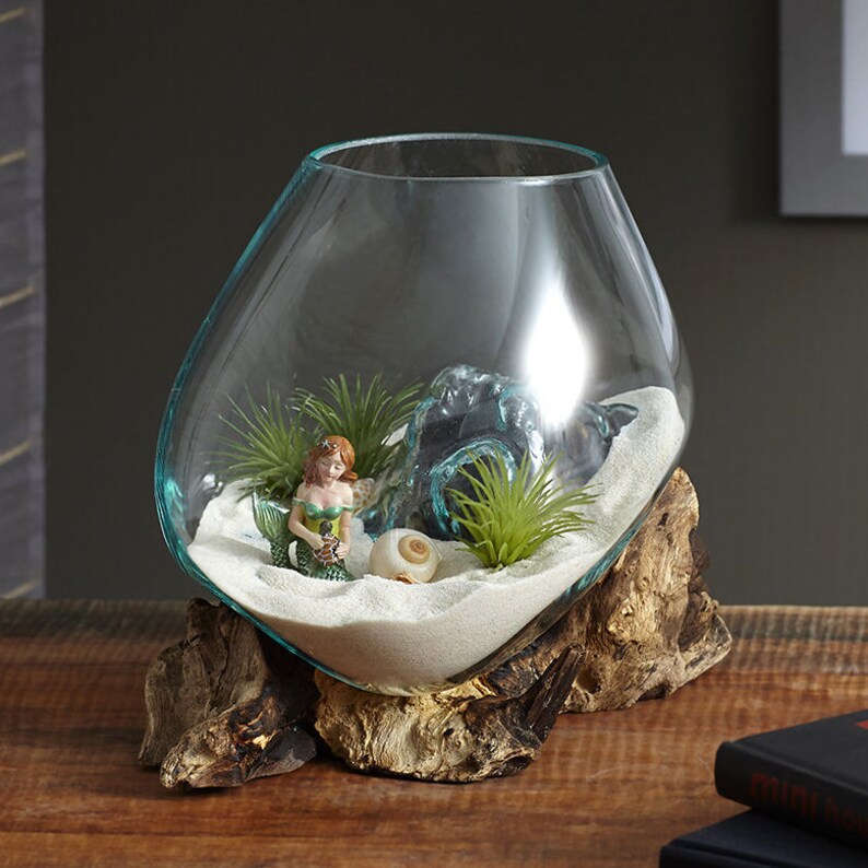 Molten Glass Vessel on Gamal Wood Base image 4