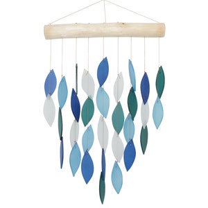 Blue and White Tumbled Glass Wind Chime - Small Cascade Pattern