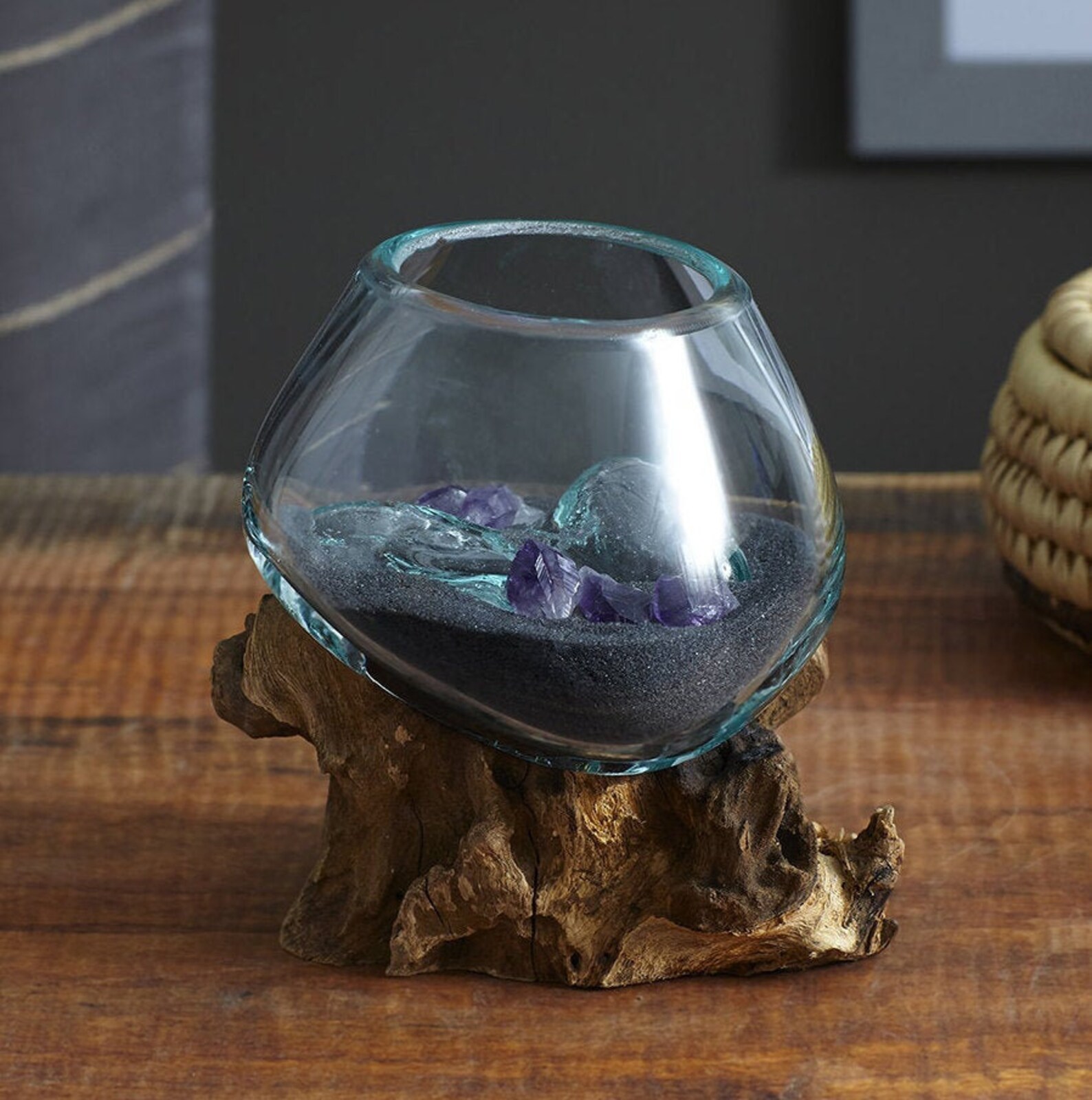 Molten Glass & Ecofriendly Teak Wood Base Hand Blown Etsy