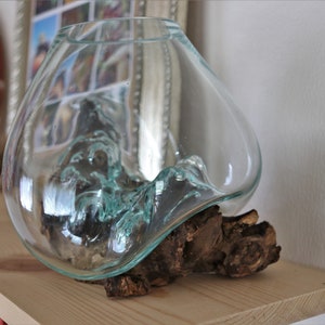 Molten Glass Vessel on Gamal Wood Base image 3
