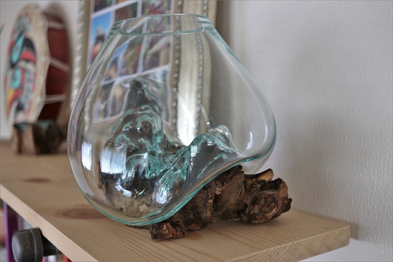 Molten Glass Vessel on Gamal Wood Base image 3