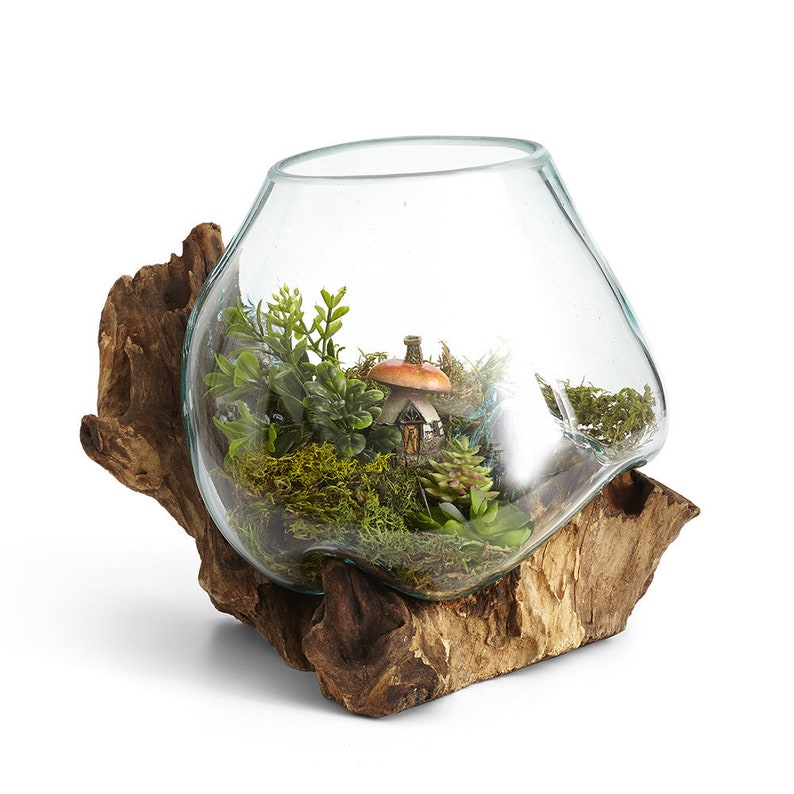 Molten Glass Vessel on Gamal Wood Base image 1