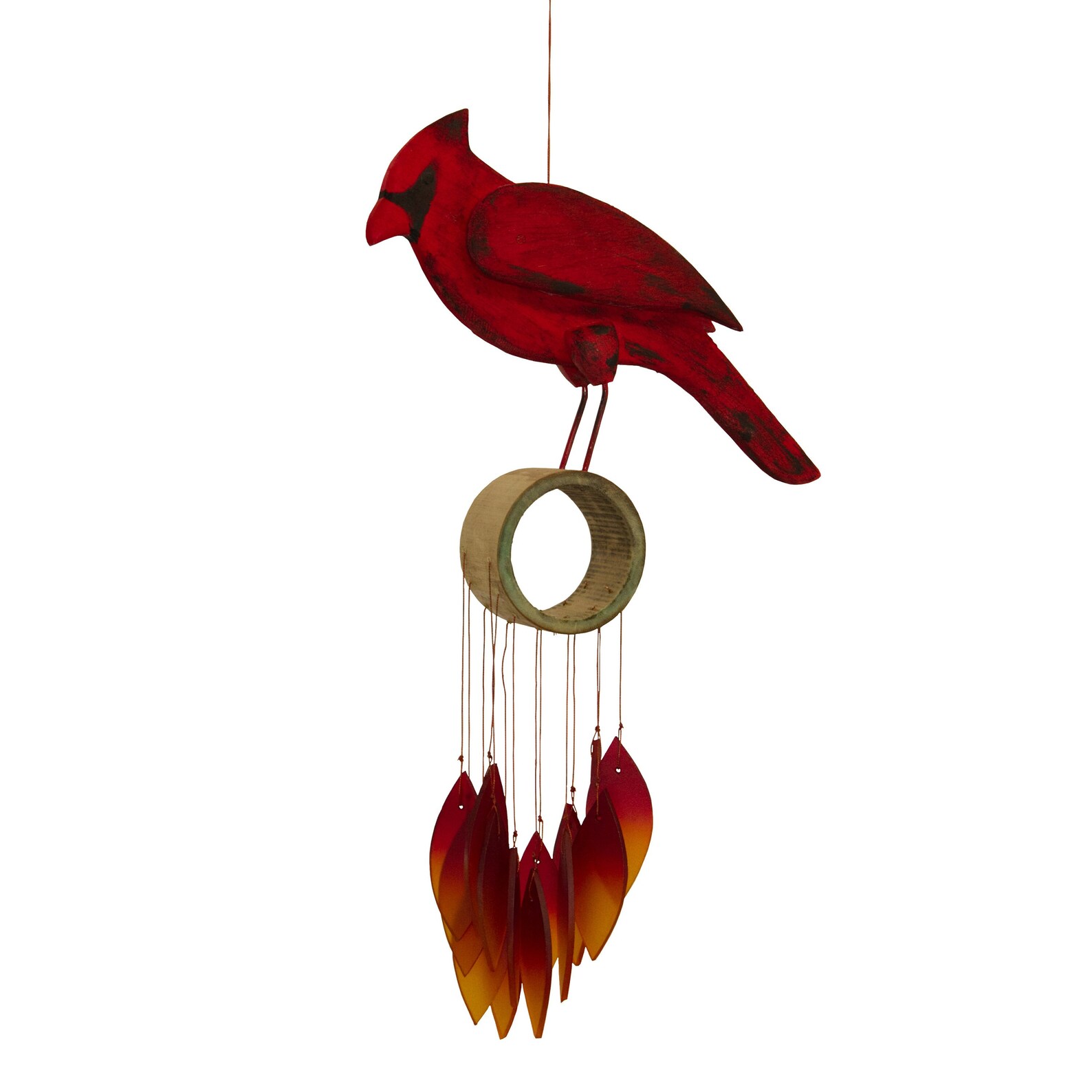 Wooden Cardinal Tumbled Glass Wind Chime Etsy