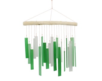 Green & White Tumbled Glass Wind Chime - Rectangle Shape