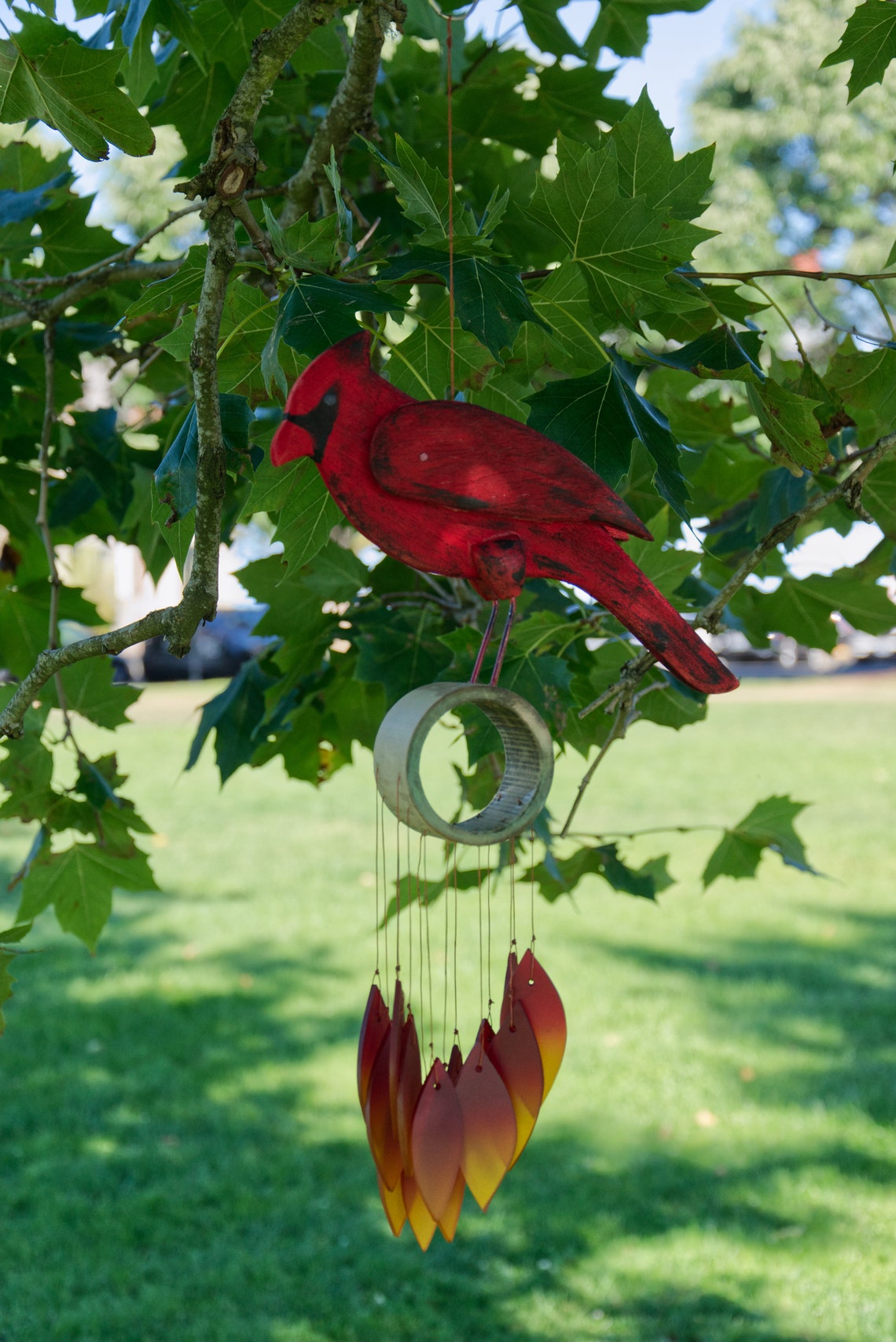 Wooden Cardinal Tumbled Glass Wind Chime | Etsy
