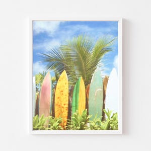 Surfboard Print, Beach Wall Art, Photo Neutral Coastal Printable, Surf Decor, Tropical Surf Poster, Palm Tree Print, Beach Picture
