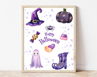 Pastel Halloween Watercolor Art Print – Spooky Decor (Digital Download