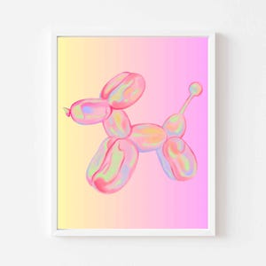 Rosa Ballon Hund druckbare Wand Kunst Poster, trendige Funky Dekor für College Wohnheim, rosa Dekor für Babyzimmer, lustige Badezimmer Kunst, Kinderzimmer Kunst