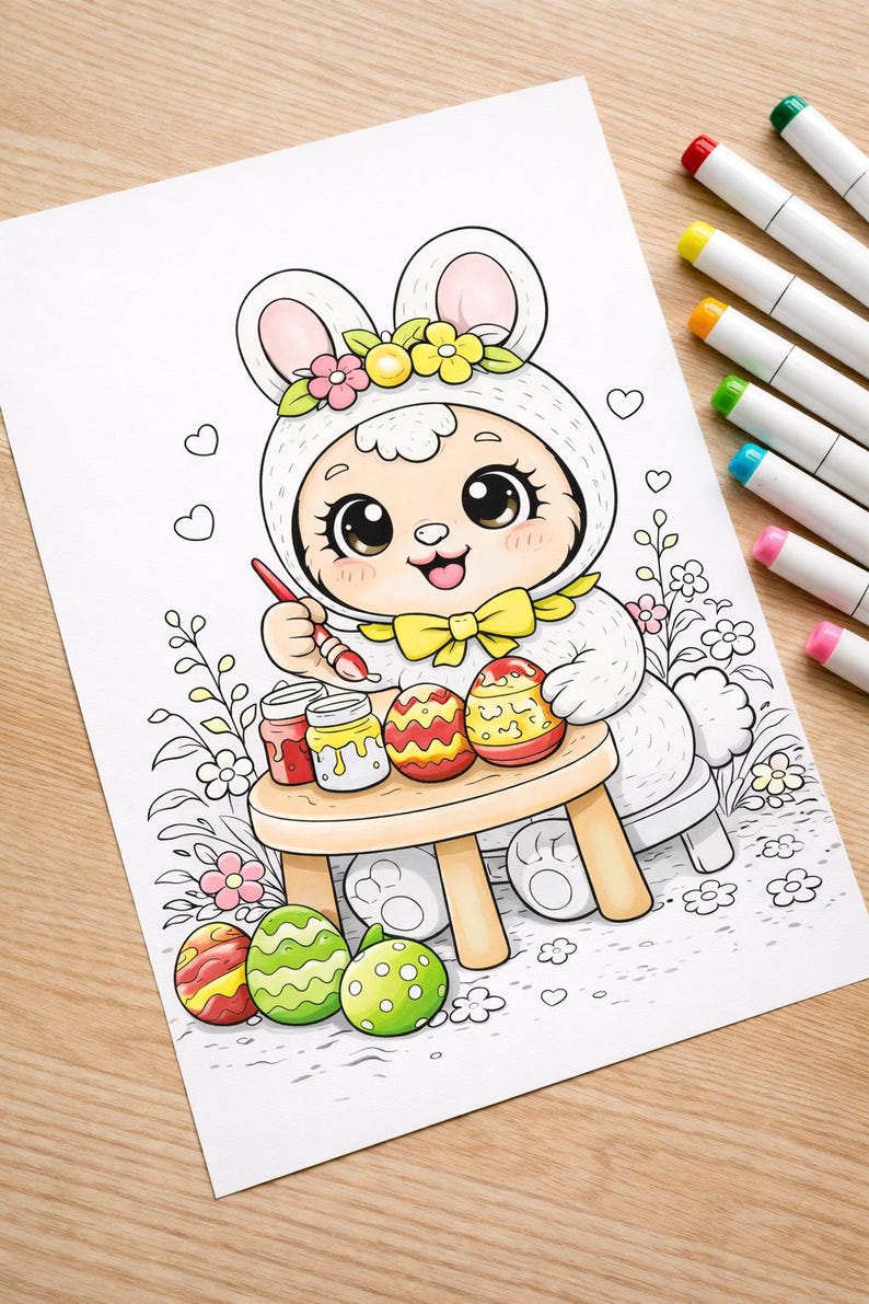 Easter Bunny Coloring Pages for Kids, Cute Food Animal Coloring Book ...